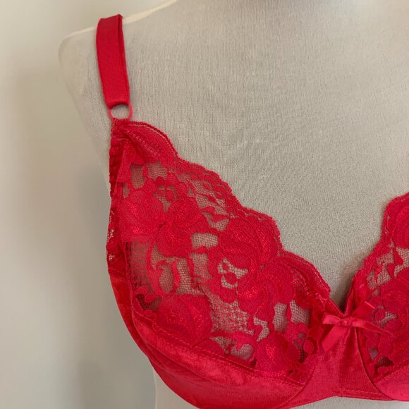 VTG Bravissimo Hot Pink Sexy 40 C Lace Bra 7550 Plus Underwire Silky Sheer Push - Picture 4 of 12